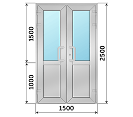 Двухстворчатая дверь со стеклом ALUMARK 1500x2500