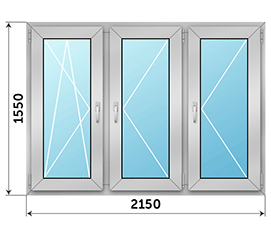 Трехстворчатое окно ALUTECH 2150x1550